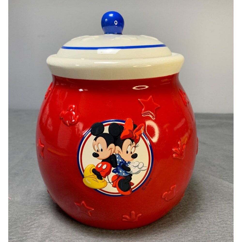 Hallmark Disney Mickey & Minnie Mouse Red Ceramic Cookie Jar with Lid